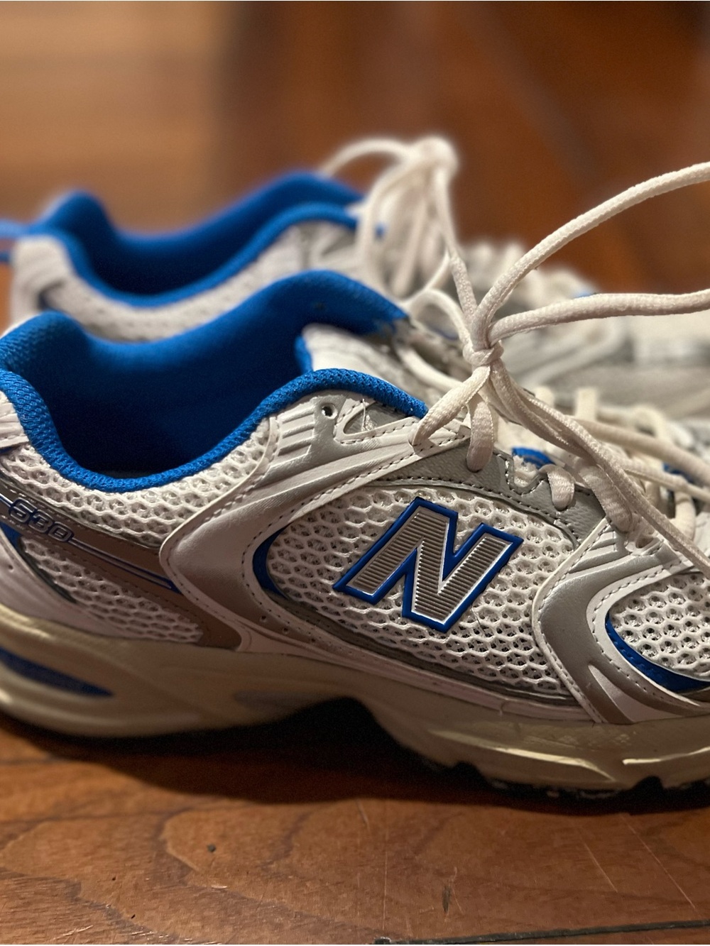 New Balance Kids White and Blue Athletic Sneakers